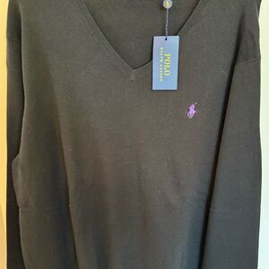 Ralph Lauren Black V-Neck with Purple Logo